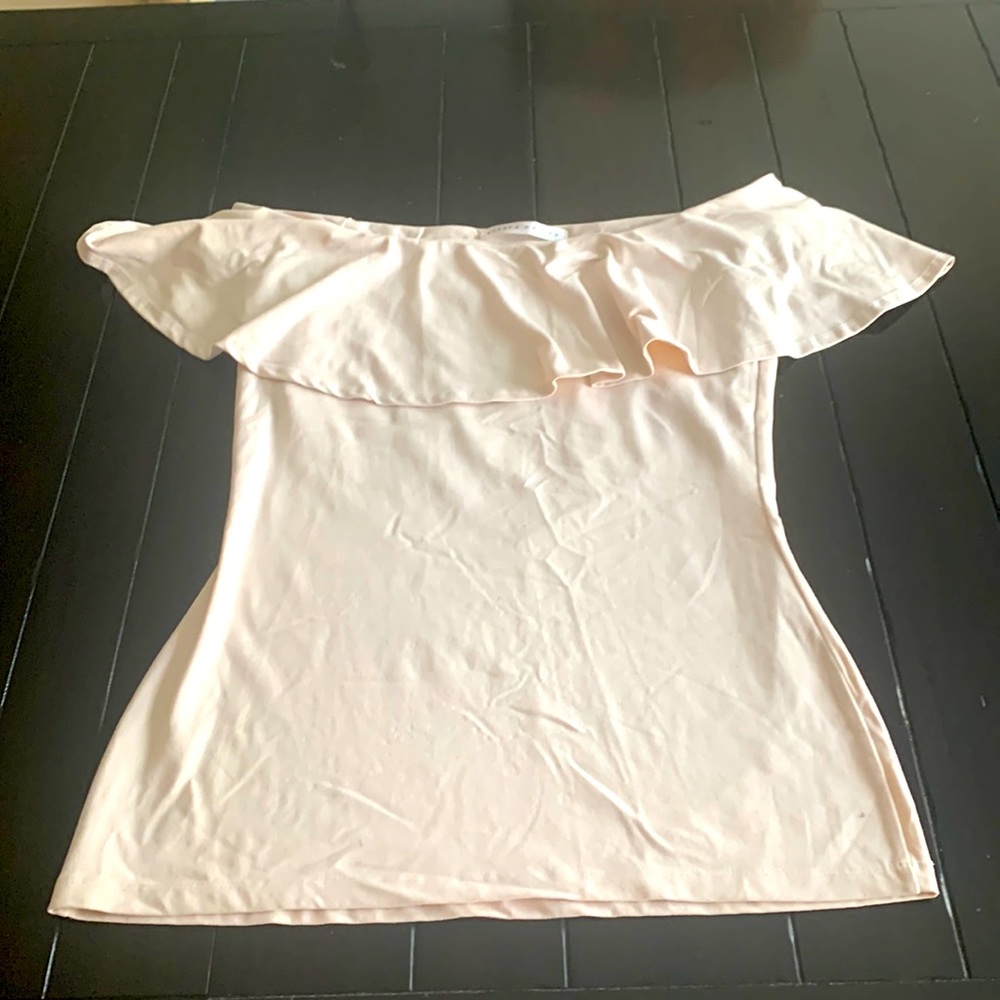 Revolve Susana Monaco Off Shoulder Ruffle Top - Large - Cream / Bone Color